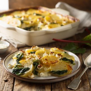 Kartoffelgratin mit Mangold & Feta