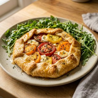 Tomaten-Galette mit Ziegenfrischkäse, Honig und Th