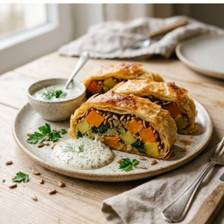Kürbis-Kartoffel-Strudel mit Mangold