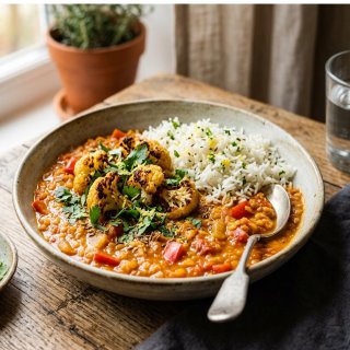 Paprika-Linsen-Dal mit geröstetem Blumenkohl und Z
