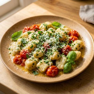 Ricotta-Kräuter-Nocken mit Tomaten und Zitronenbut