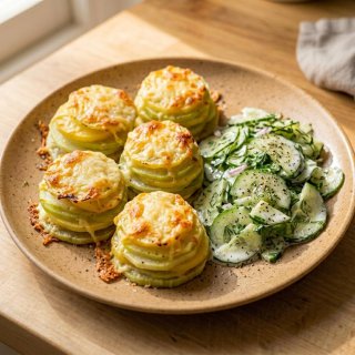 Überbackene Kohlrabi-Kartoffel-Türmchen mit Käse u