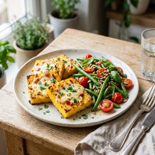 Überbackene Polenta-Schnitten mit Mozzarella und T