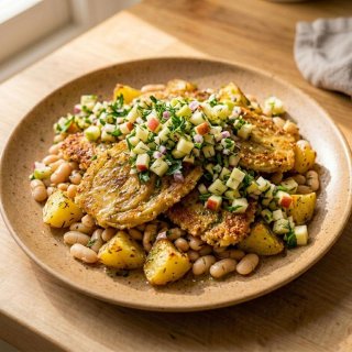 Fenchel-Kartoffel-Piccata ohne Ei mit weißen Bohne