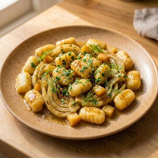 Kartoffel-Lauch-Nocken mit geschmortem Fenchel und