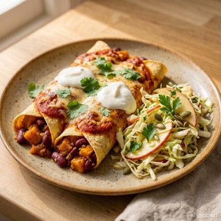 Kürbis-Kidneybohnen-Enchiladas mit Spitzkohl-Apfel