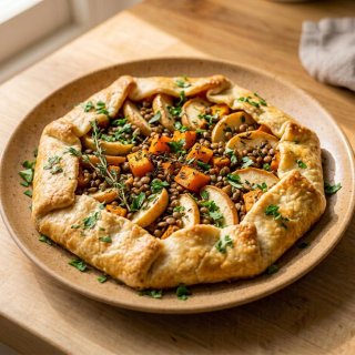 Kürbis-Linsen-Galette mit Apfel und Thymian