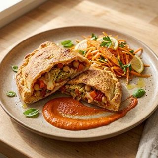 Wirsing-Kichererbsen-Calzone mit Möhren-Zitronen-S