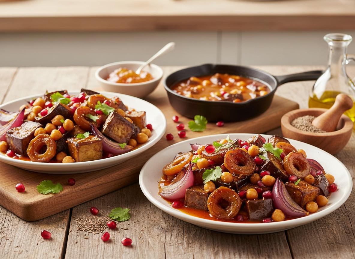 Auberginen mit Datteln und Kichererbsen