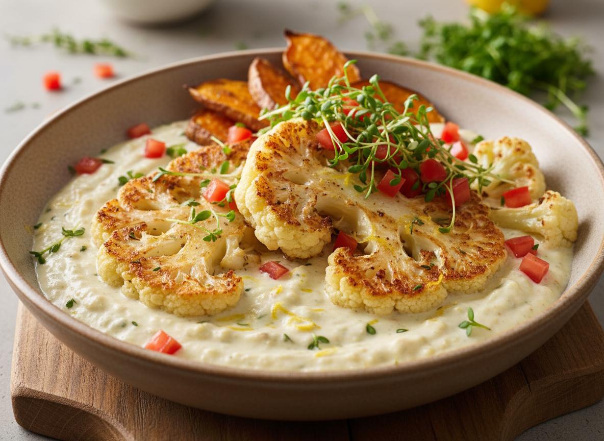 Blumenkohlsteaks auf Sahnecreme