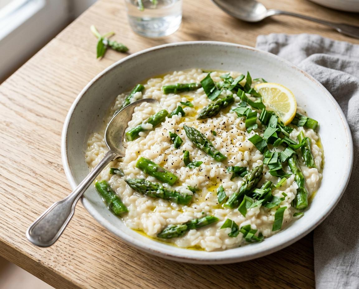 Cremiges Bärlauch-Risotto mit grünem Spargel