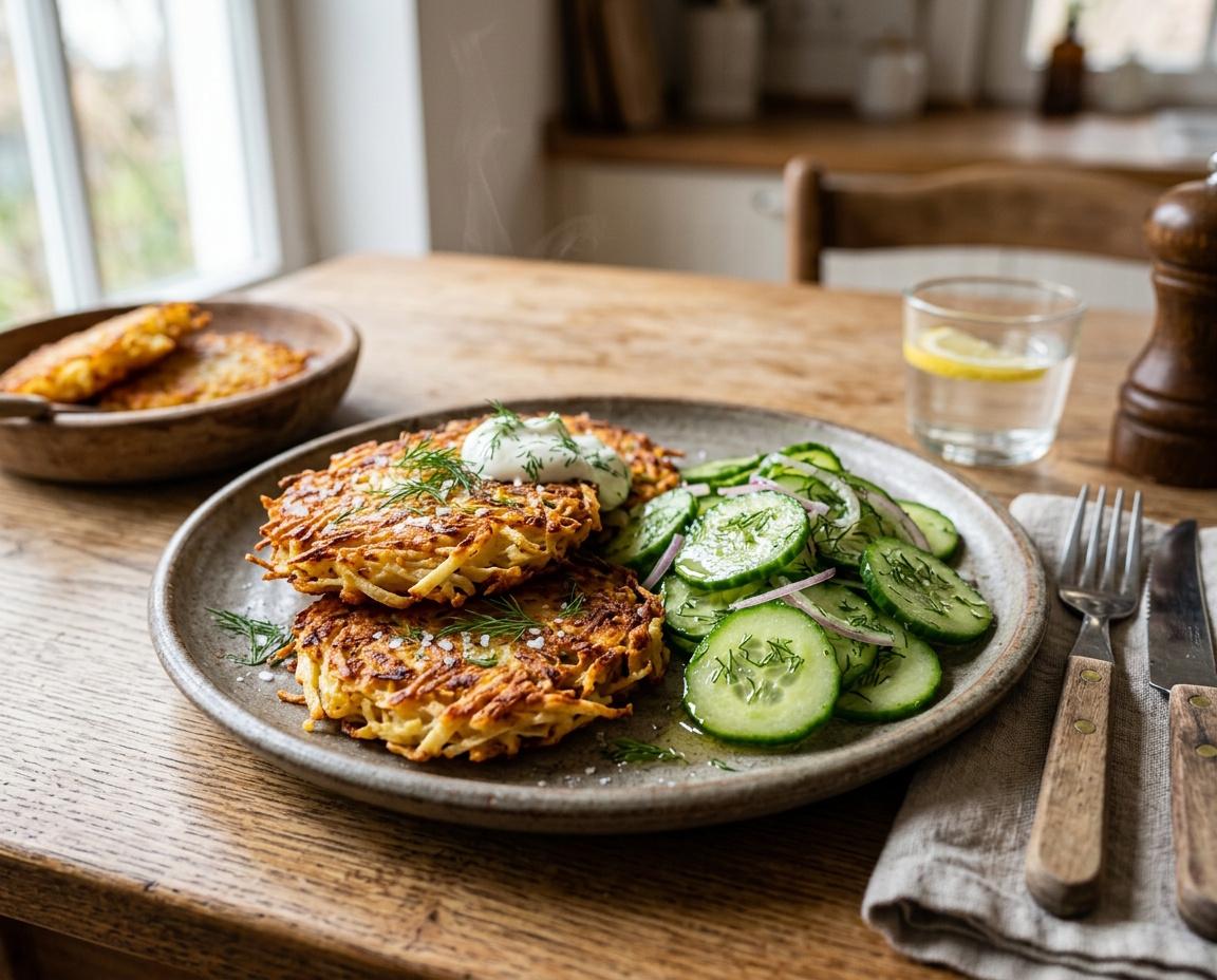Pastinaken-Rösti mit Gurkensalat
