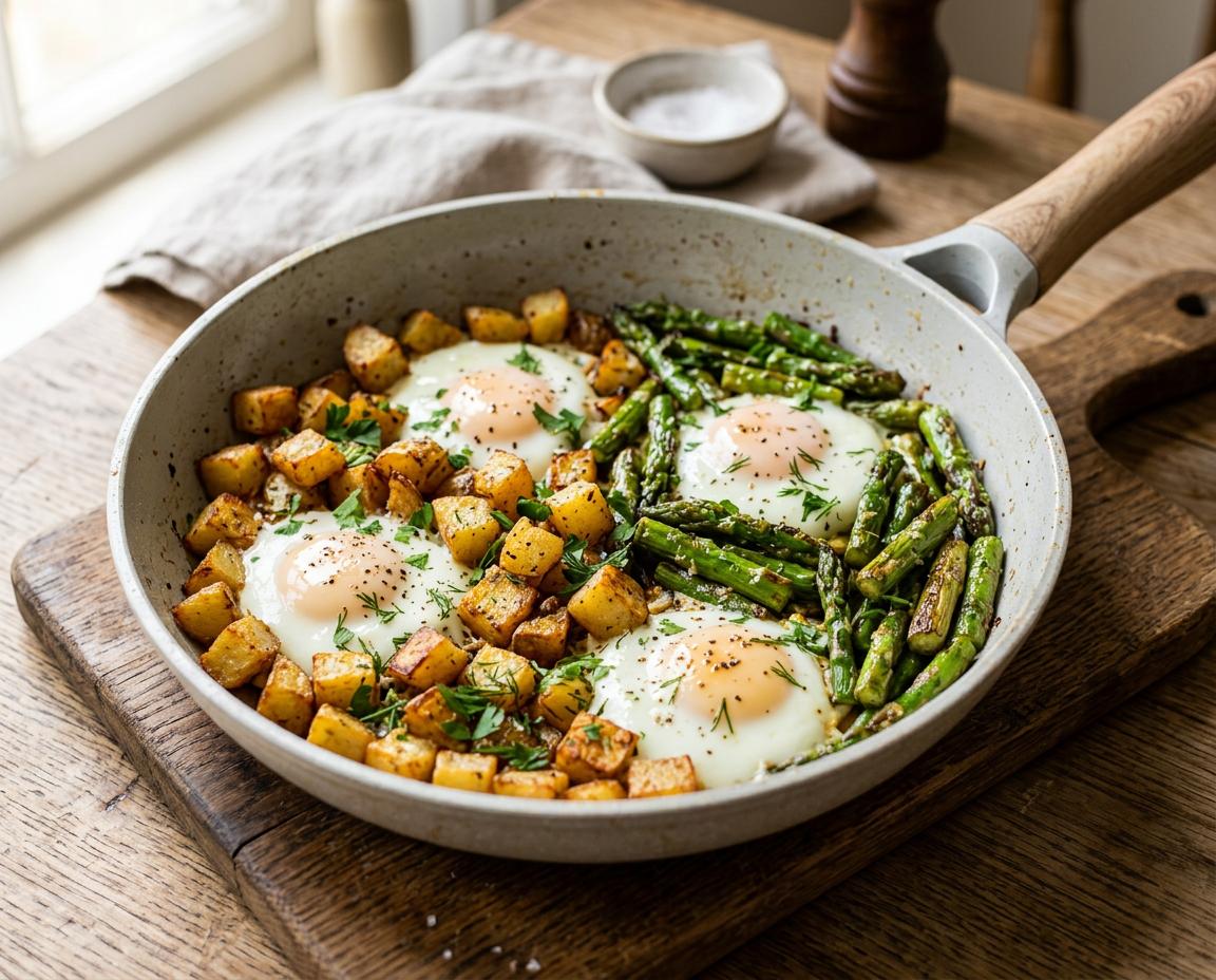 Spargelpfanne mit Ei und Kartoffeln