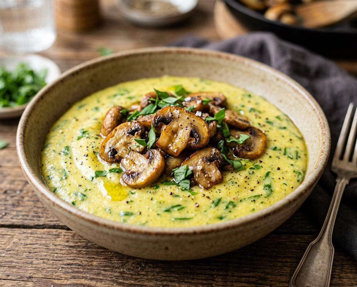 Bärlauch-Polenta mit gebratenen Champignons