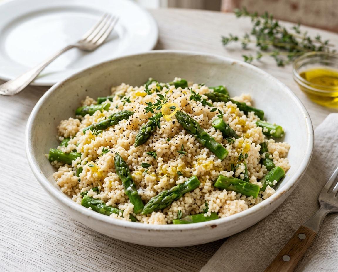 Couscous mit grünem Spargel & Thymianöl