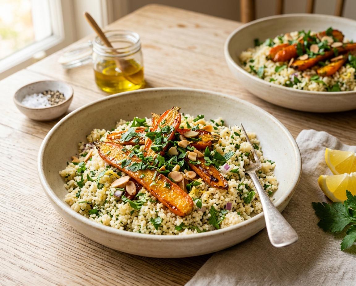 Couscous-Salat mit Ofenmöhren und Kräutern