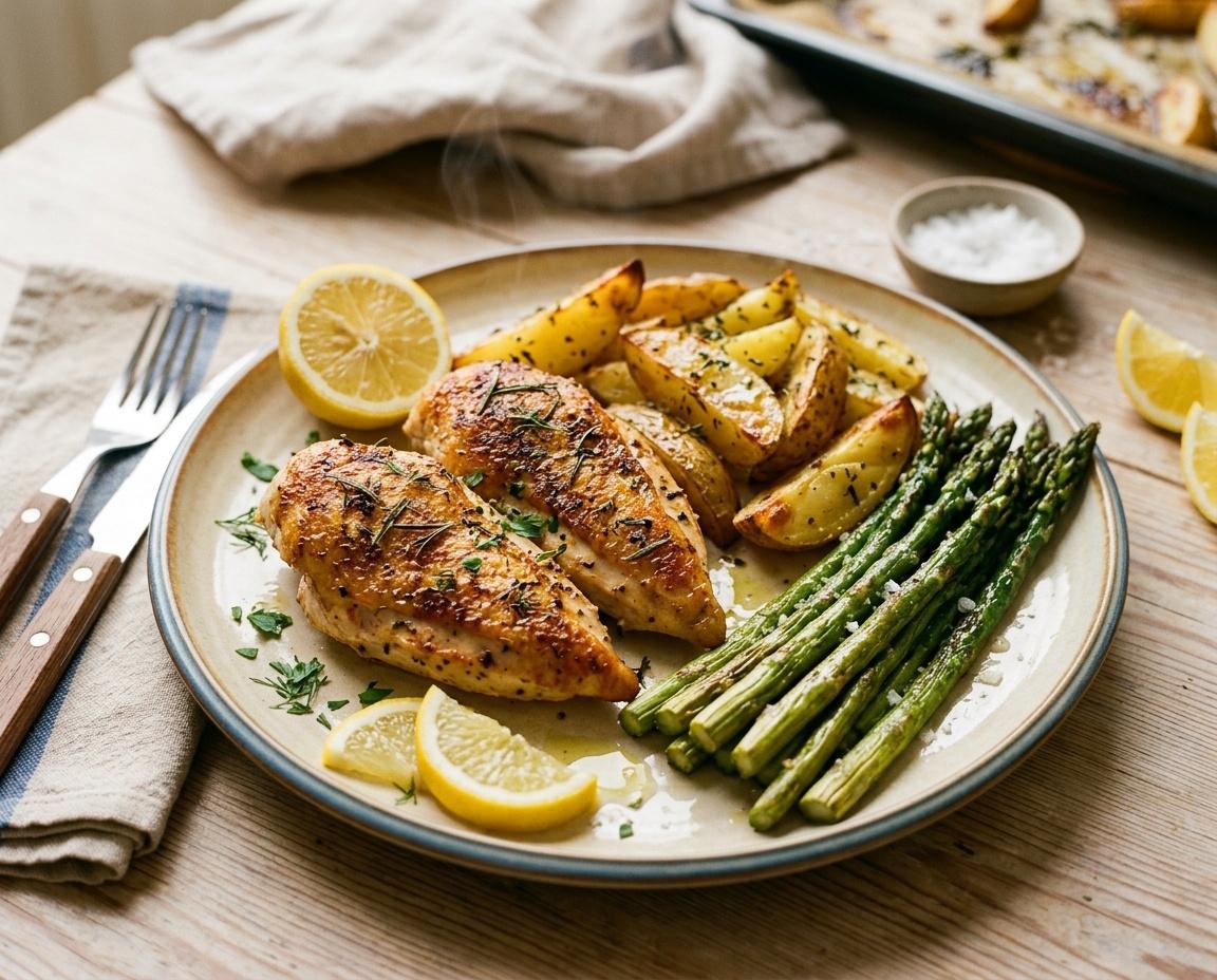 Hähnchenbrust mit Ofenspargel & Zitronenkartoffeln