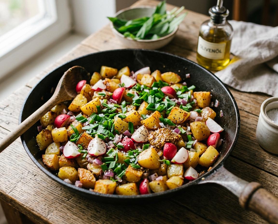 Kartoffel-Bärlauch-Pfanne mit Radieschen