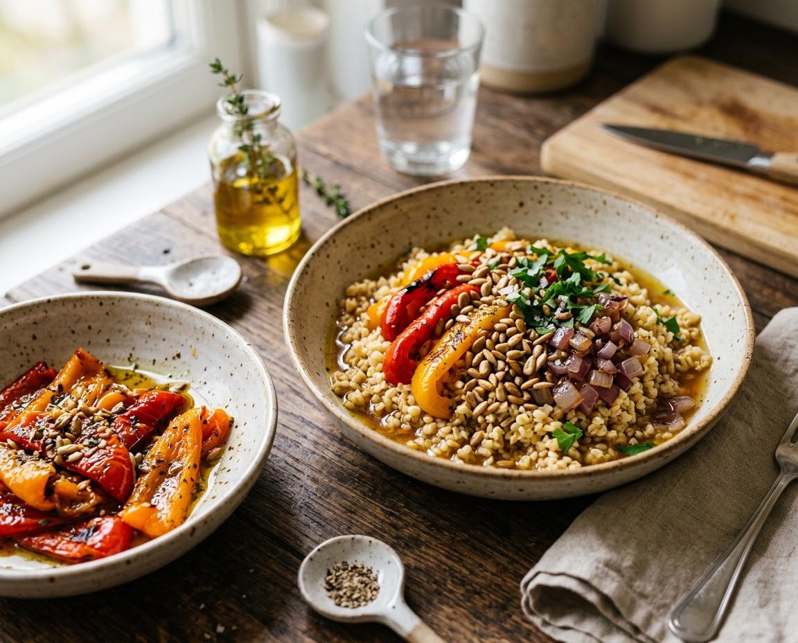 Bulgur mit Ofenpaprika & gerösteten Sonnenblumenkernen