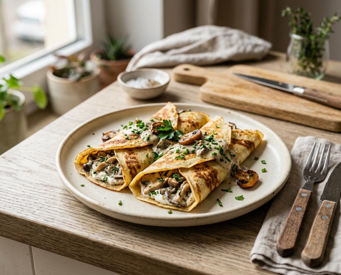 Crêpes mit Pilzfüllung