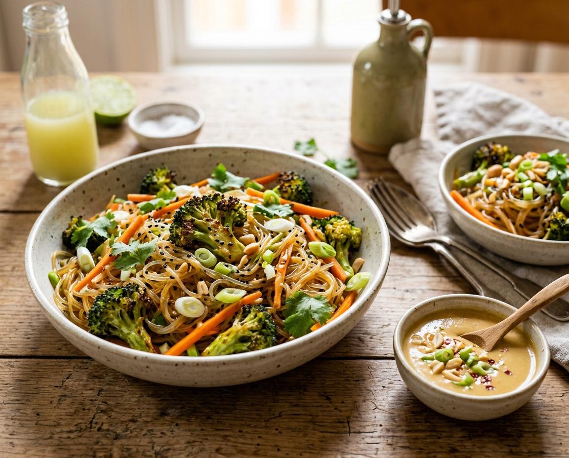 Glasnudelsalat mit gebackenem Brokkoli