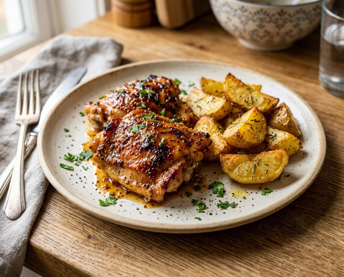 Hähnchen in Honig-Senf-Marinade mit Ofenkartoffeln