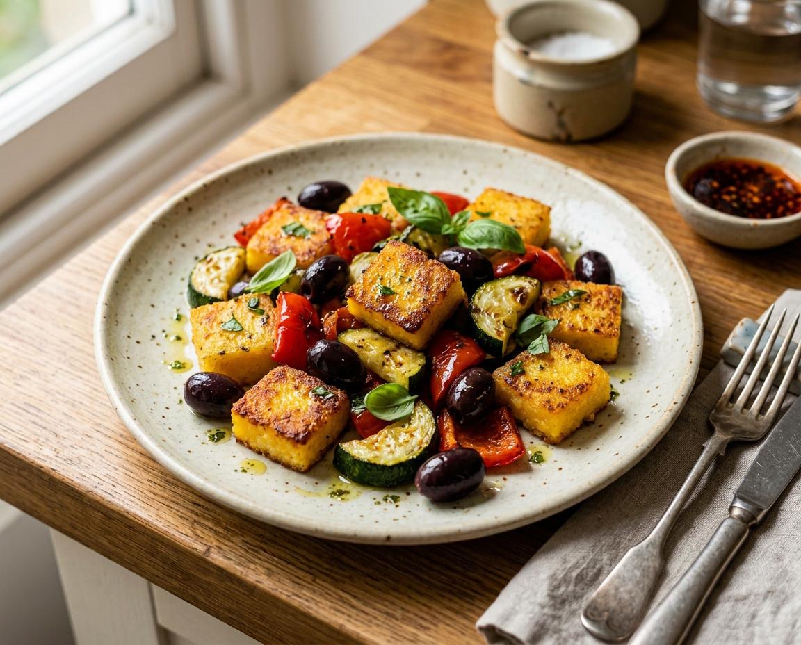 Ofen-Polenta mit mediterranem Gemüse & Oliven