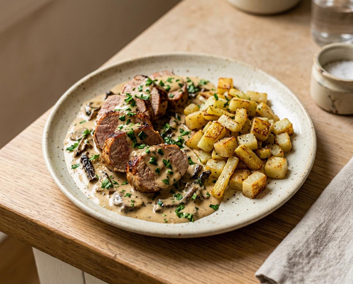 Schweinefiletmedaillons mit Pilzrahm & gebratenem Kohlrabi