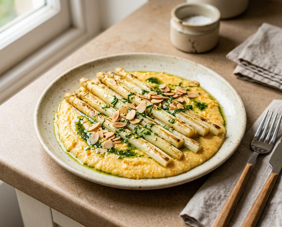 Spargel aus dem Ofen mit Orangen-Polenta mit Petersilienöl