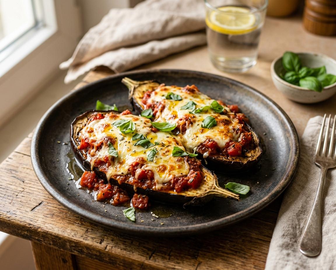 Überbackene Aubergine mit Mozzarella & Tomate