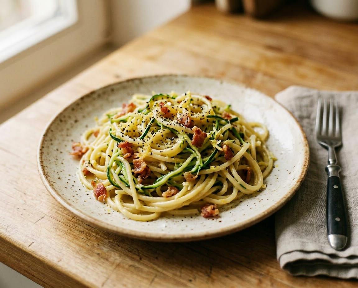 Zucchini-Pasta mit Speck & Zitrone