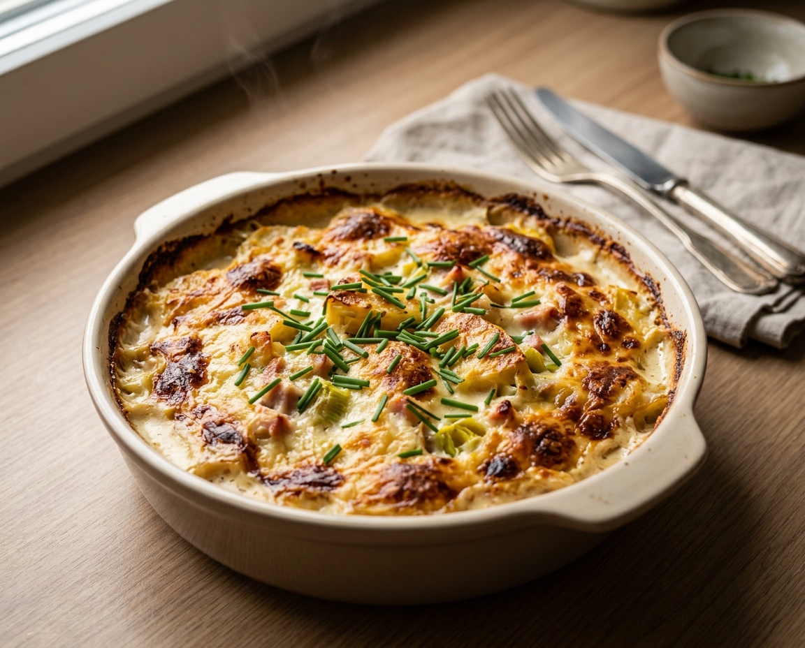 Kartoffelgratin mit Schinken, Lauch und Comté