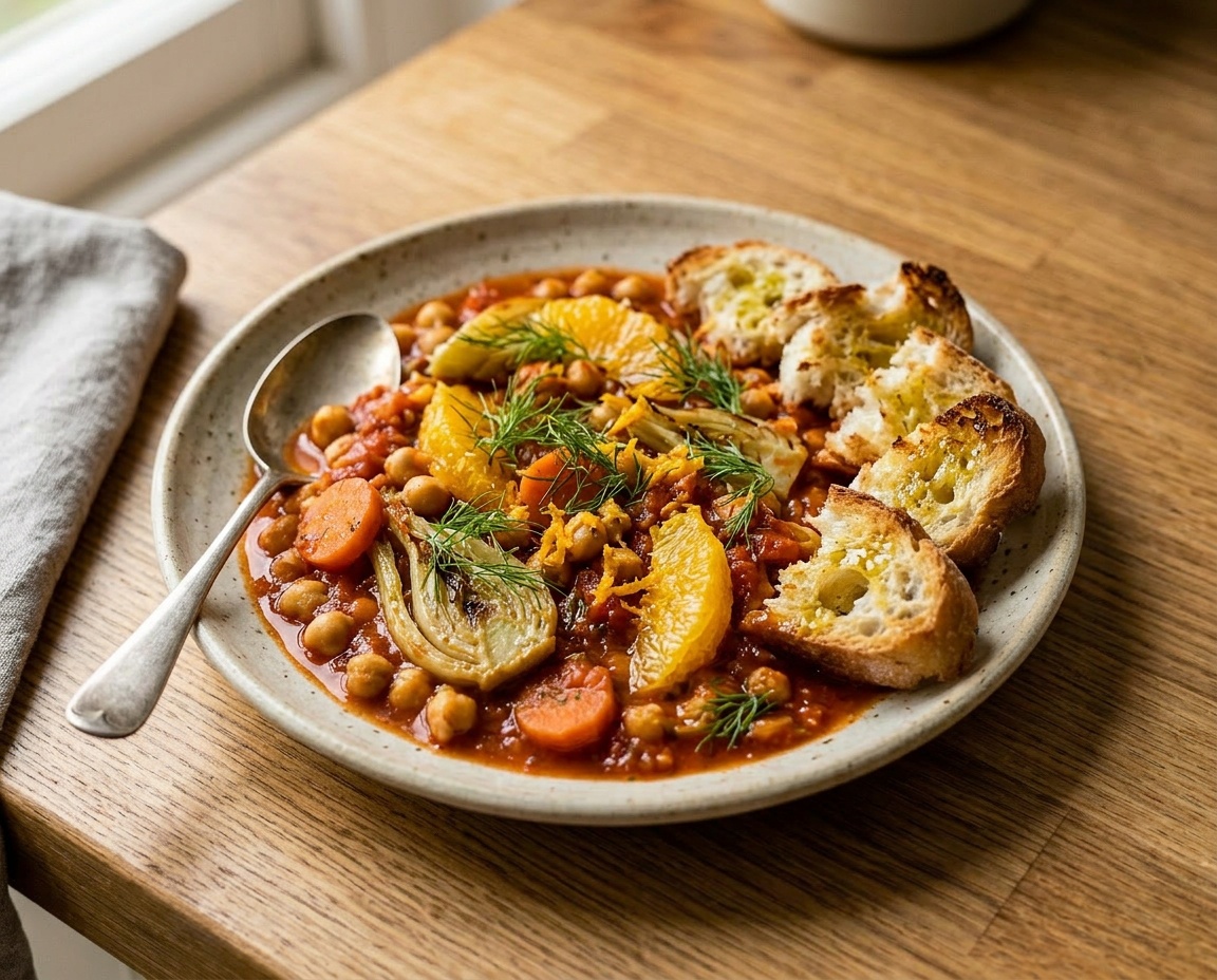 Kichererbsen-Fenchel-Schmortopf mit Orange und Brot