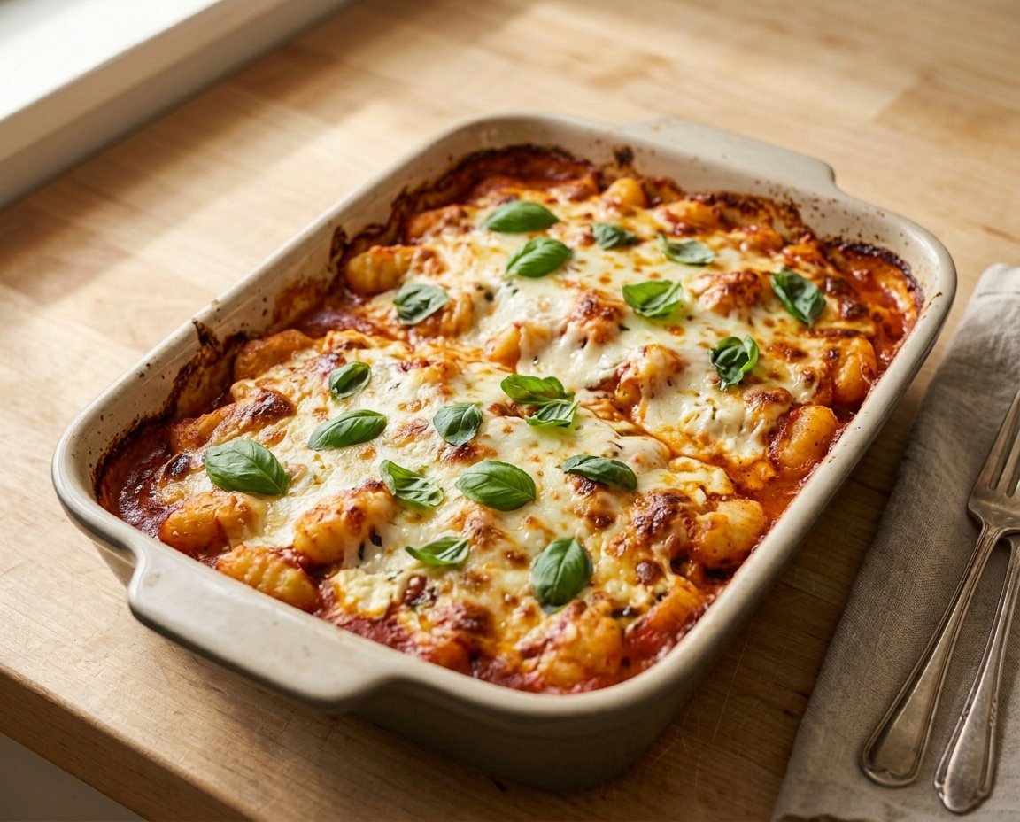 Gnocchi-Auflauf mit Frischkäse, Tomate und Mozzarella