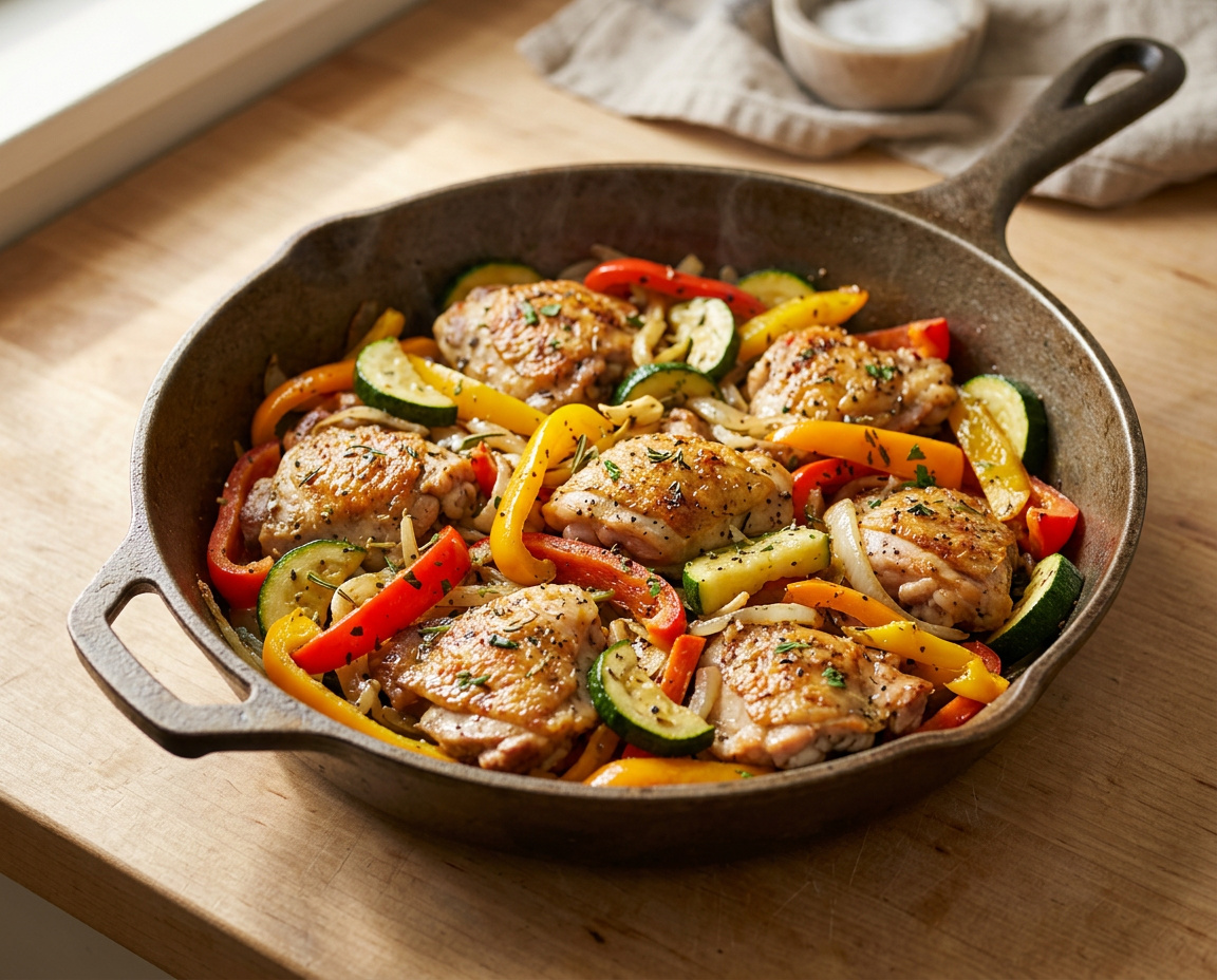 Hähnchenpfanne mit Paprika und Zucchini