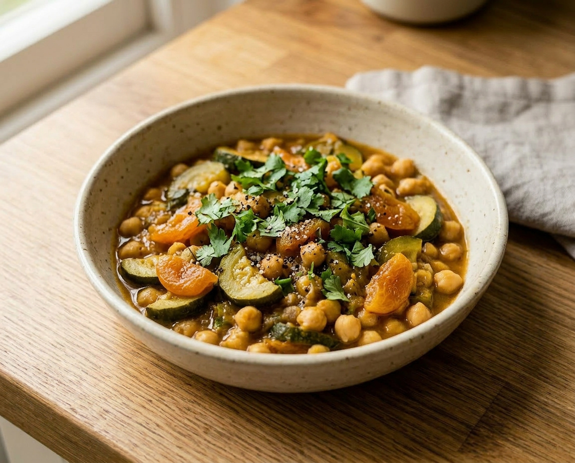Kichererbsen-Eintopf mit Zucchini, Aprikose und Koriander