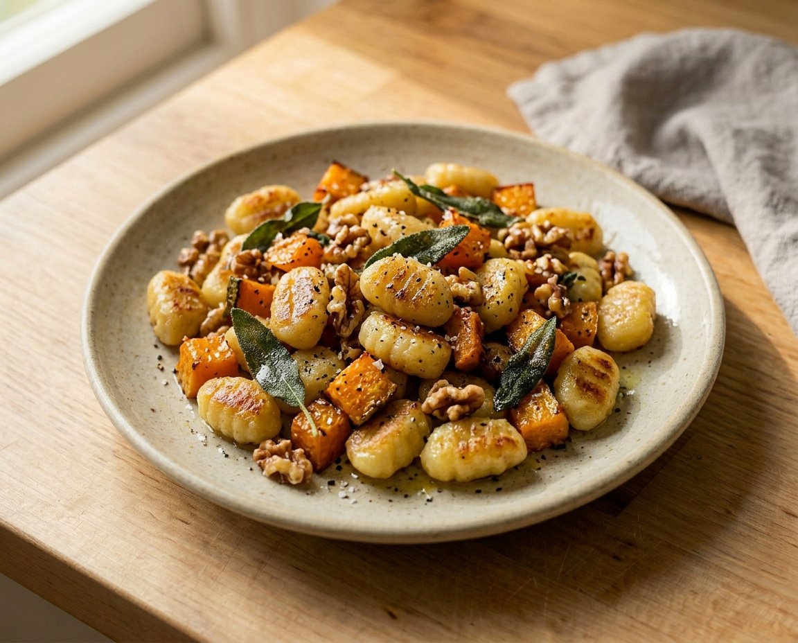 Kürbis-Gnocchi-Pfanne mit Salbei und Walnüssen