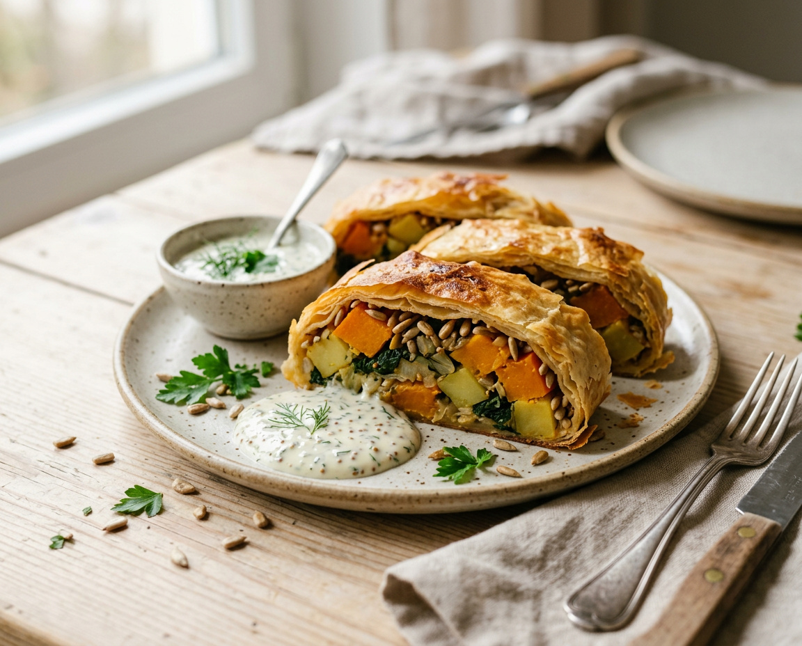 Kürbis-Kartoffel-Strudel mit Mangold