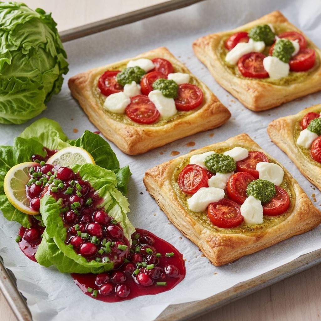 Blätterteig-Törtchen mit Kopfsalat und Preiselbeer-Vinaigrette