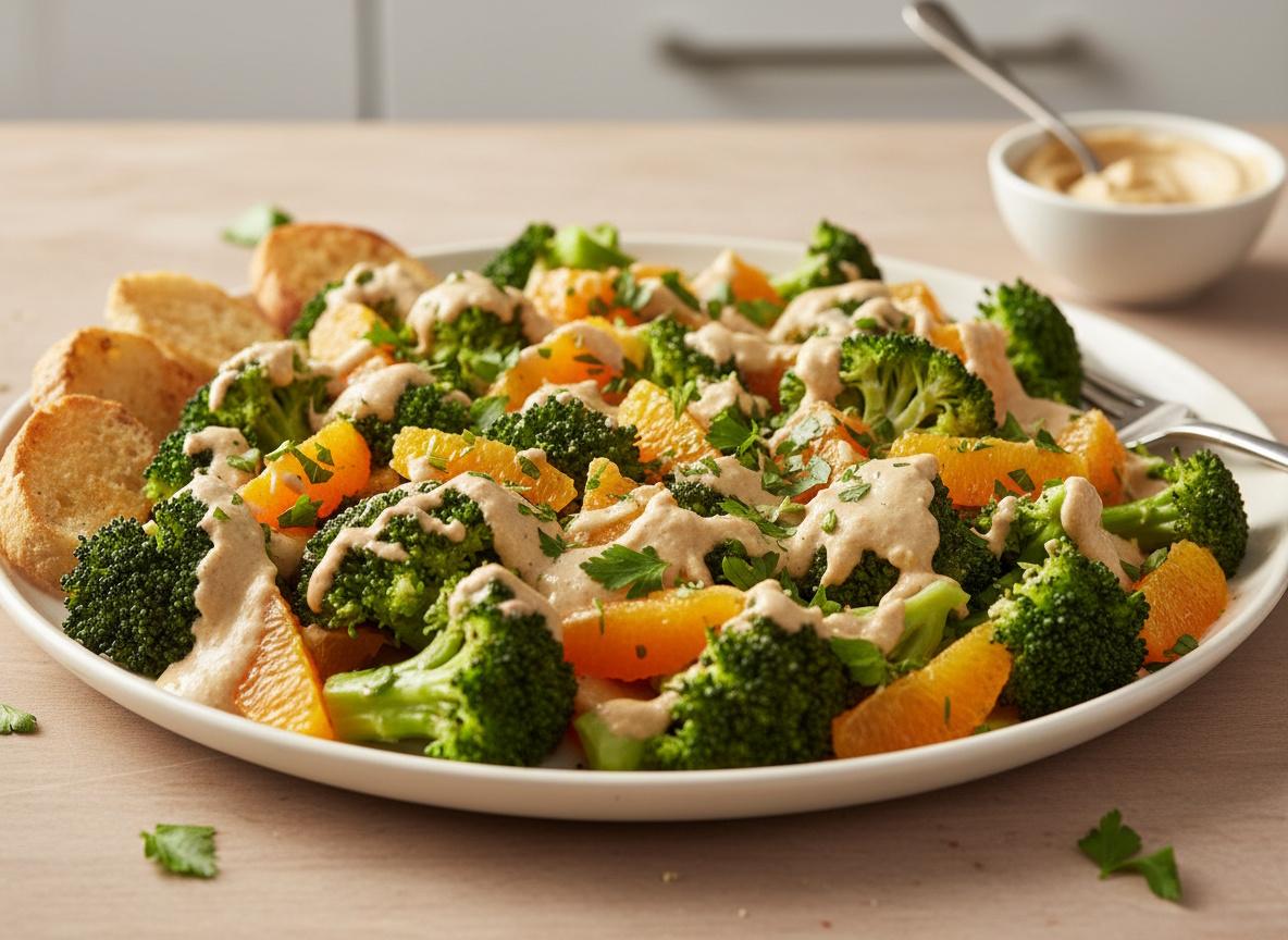 Brokkoli-Salat mit Orangen-Hummus