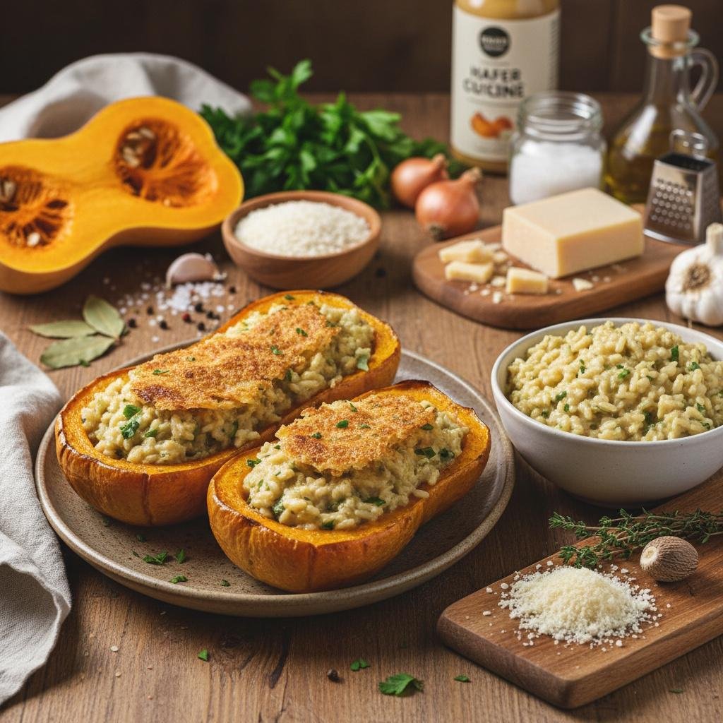 Butternut-Kürbisschiffchen mit Reisfüllung