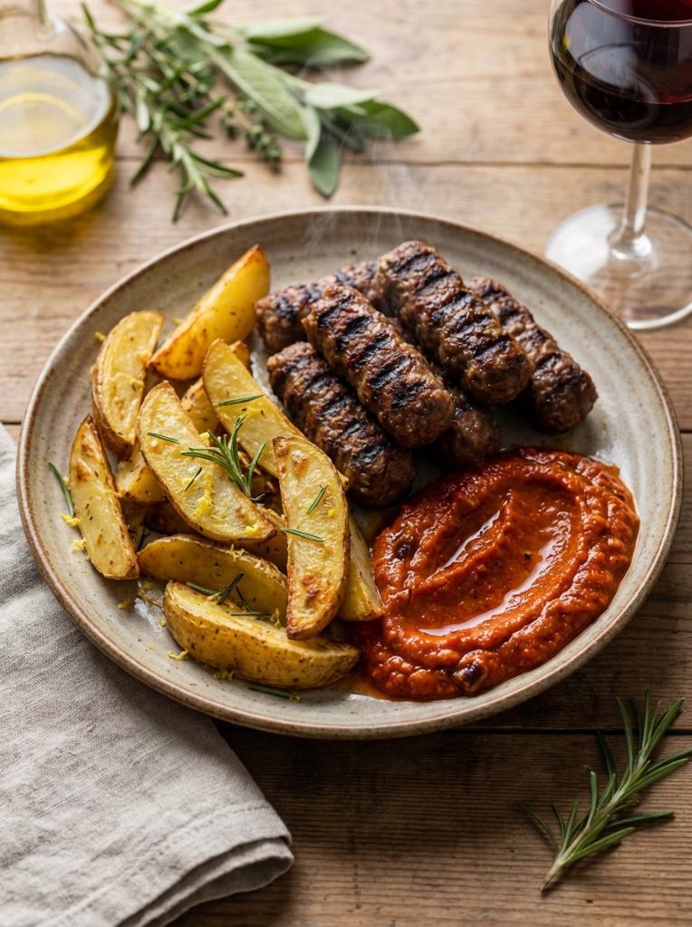 Cevapcici mit Paprikacreme und Rosmarin-Kartoffeln
