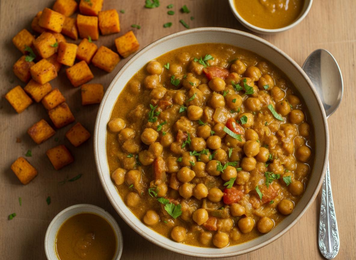 Kichererbsen-Curry mit Ofen-Süßkartoffeln