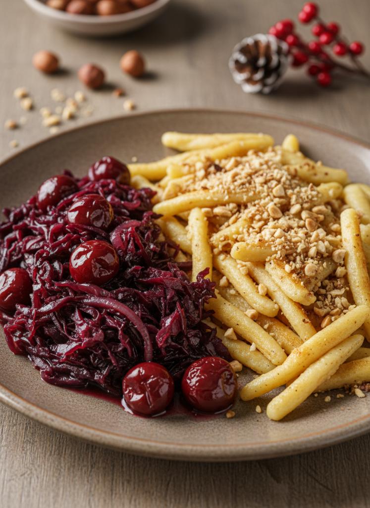 Kirsch-Rotkohl mit Haselnuss-Spätzle