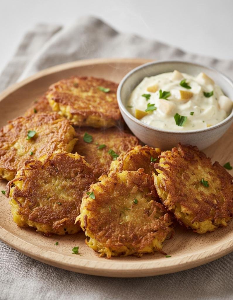 Rübchen-Rösti mit Birnen-Dip