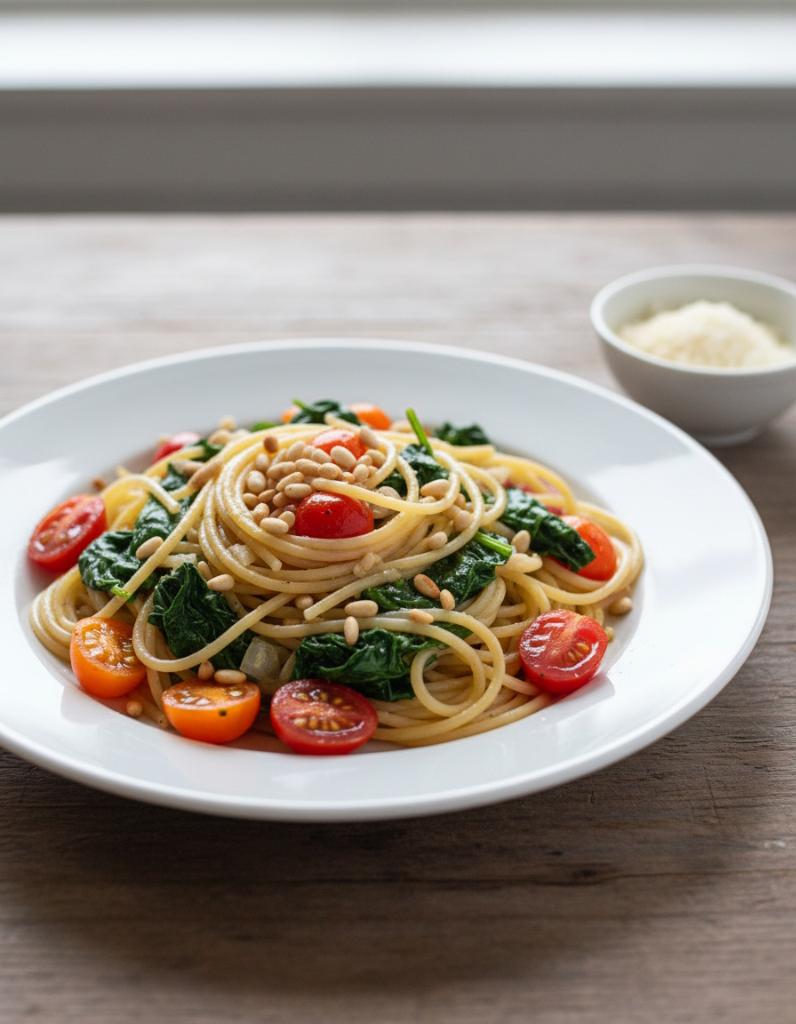 Spaghetti mit Babyspinat und Tomaten