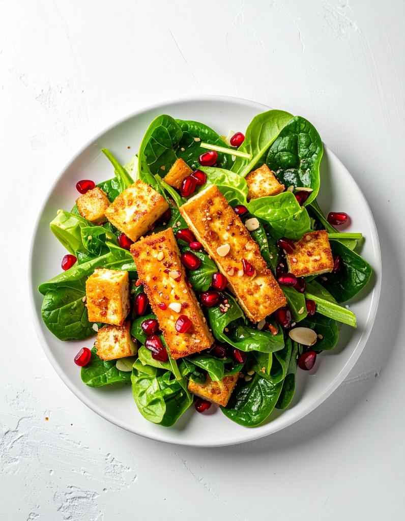 Knuspriger Tofu auf fruchtigem Feldsalat