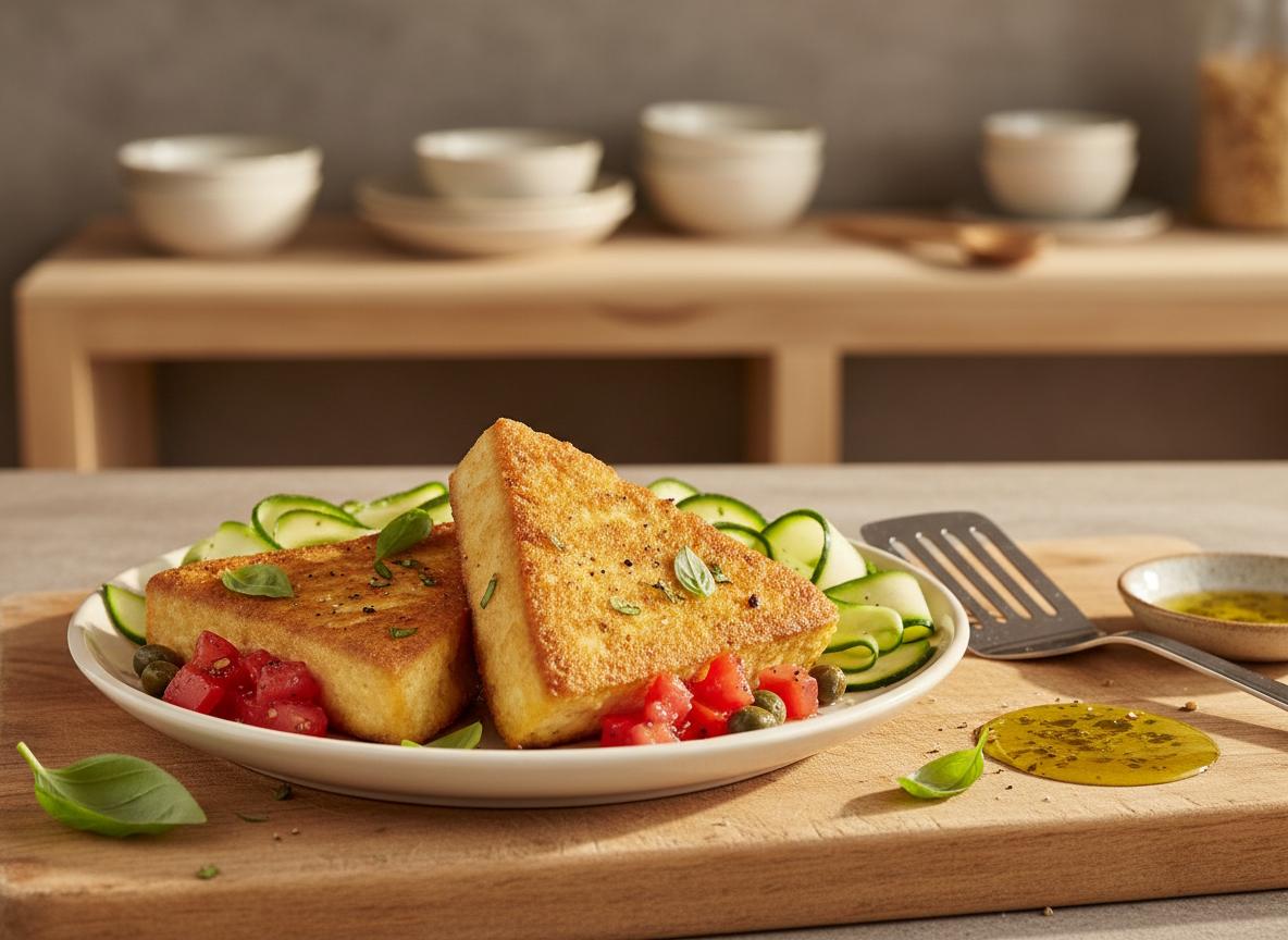 Gefüllter Tofu mit Zucchinistreifen