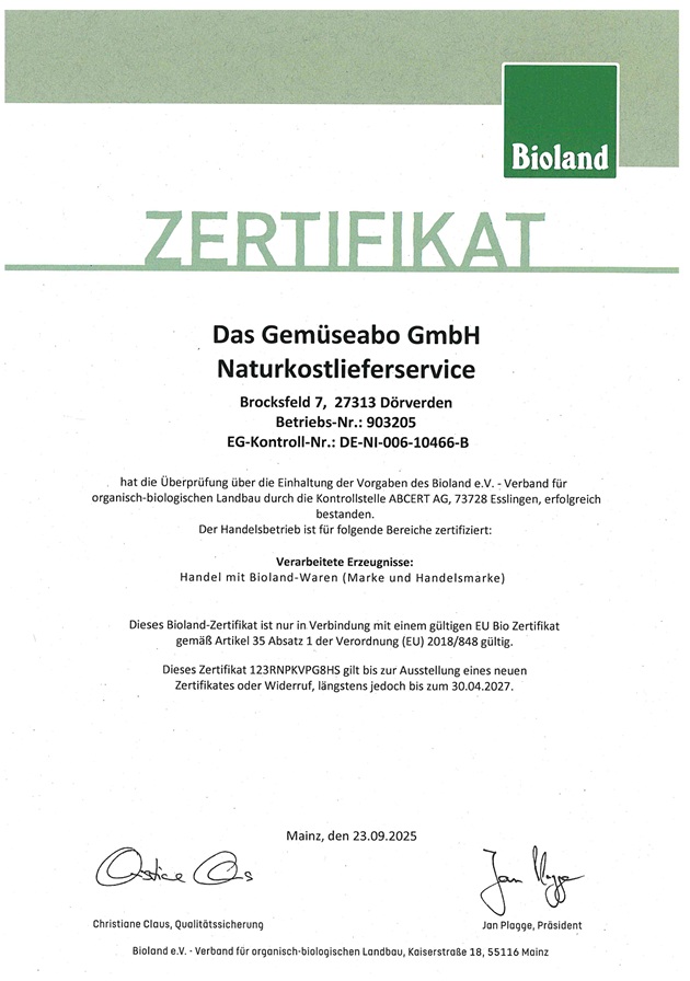Bioland Zertifikat