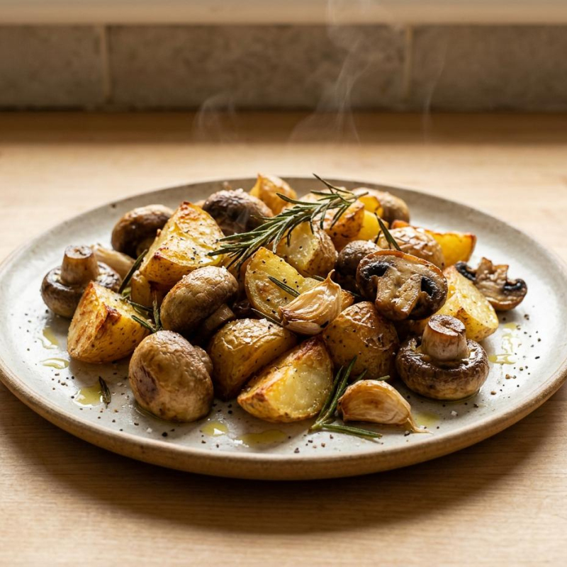 Ofen-Kartoffeln mit gebackenen Champignons, Knobla
